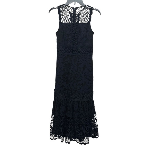 ANTONIO MELANI Dresses & Skirts - Antonio Melani Women's Size 0 Navy Blue Dress Midi Lace Sleeveless Lined Crochet